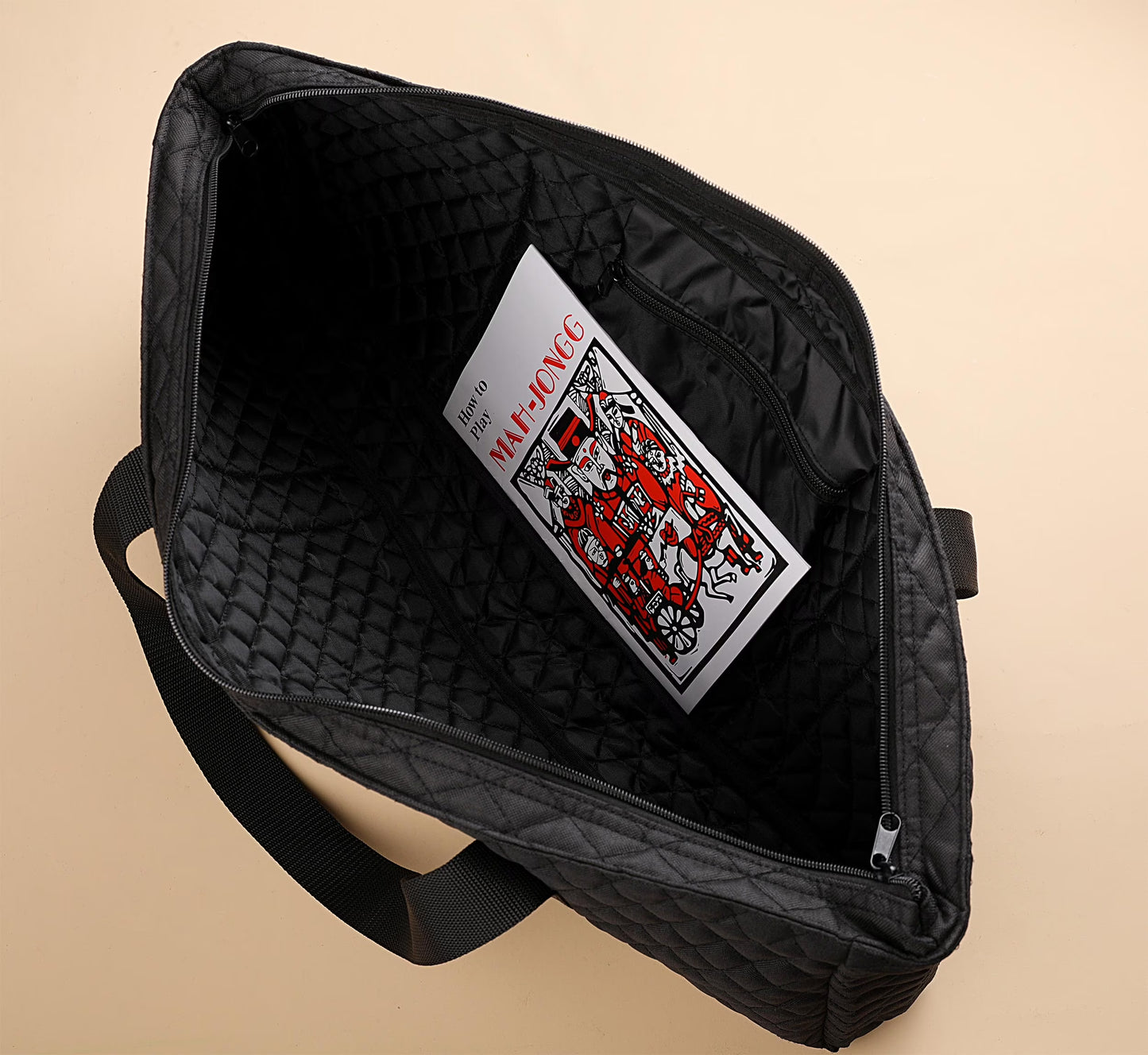American Mahjong Set - Black Quilted Soft Bag - 166 White Engraved Tiles, 4 All-In-One Rack/Pushers Western Mah Jongg Game Set