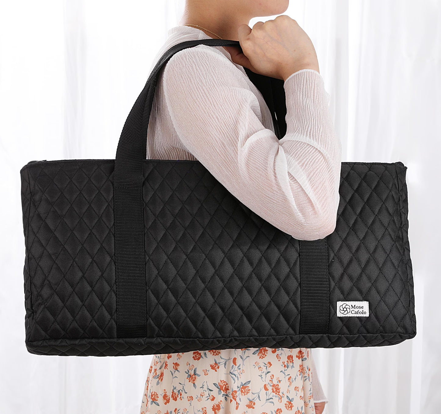American Mahjong Set - Black Quilted Soft Bag - 166 White Engraved Tiles, 4 All-In-One Rack/Pushers Western Mah Jongg Game Set