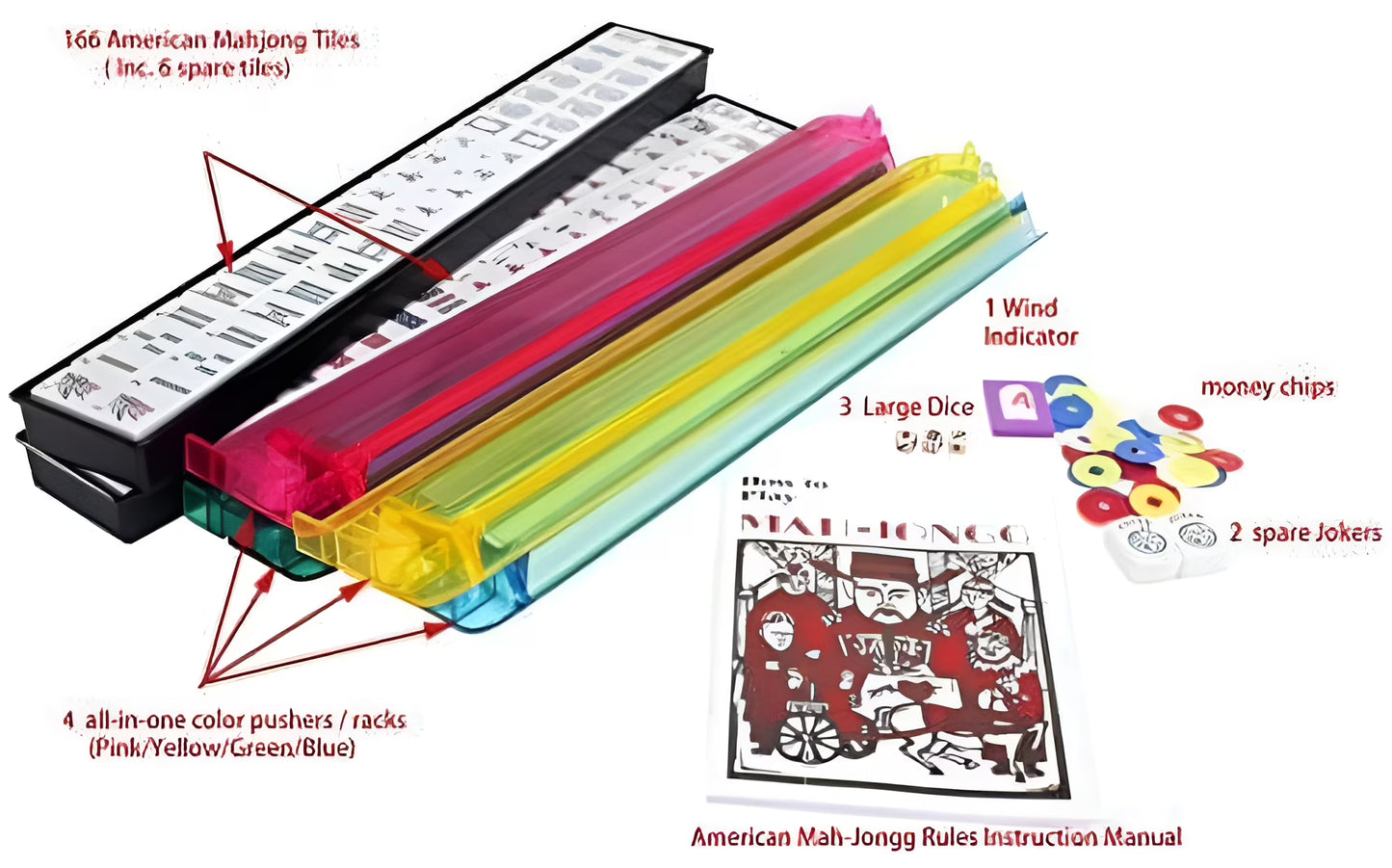 American Mahjong Set - Black Quilted Soft Bag - 166 White Engraved Tiles, 4 All-In-One Rack/Pushers Western Mah Jongg Game Set