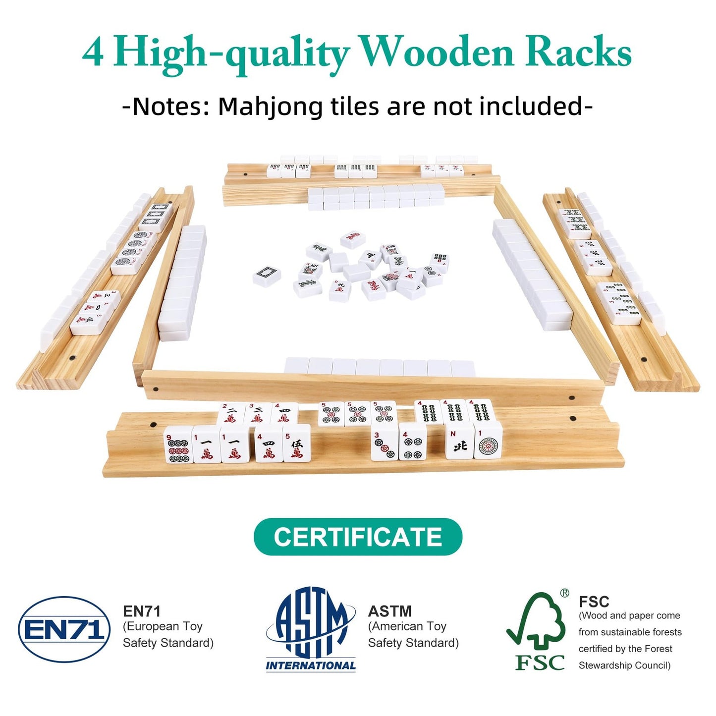 Upgraded Mahjong Racks with Pushers, Set of 4 Trays for American Mahjong Game...