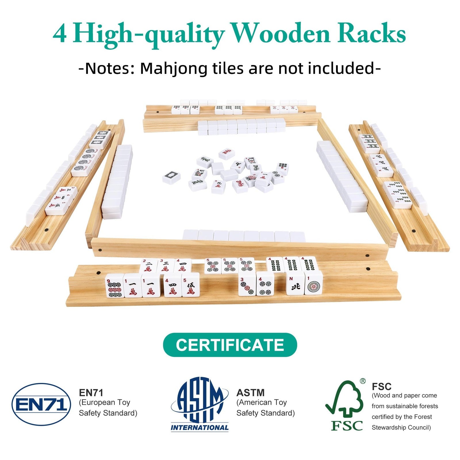 Upgraded Mahjong Racks with Pushers, Set of 4 Trays for American Mahjong Game...